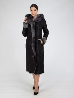 Дубленка зимняя натуральная с капюшоном длинная и теплая
