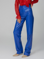 Женские кожаные брюки синие прямого кроя