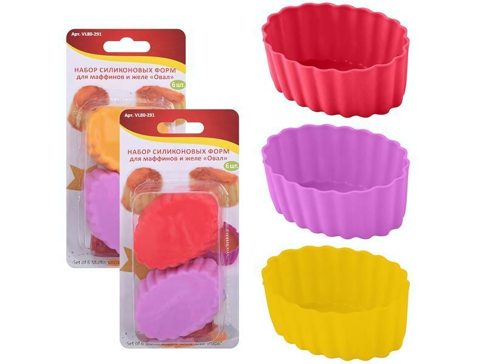 Набор форм силиконовых для маффинов и желе "Овал" 6шт