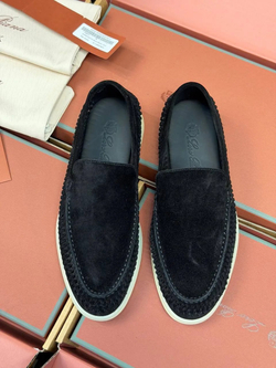 Летние мужские черные лоферы Loro Piana Summer Walk с плетением