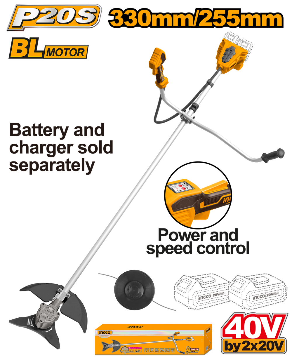 Аккумуляторный триммер 20В INDUSTRIAL, комп: кор, без акб, з/у