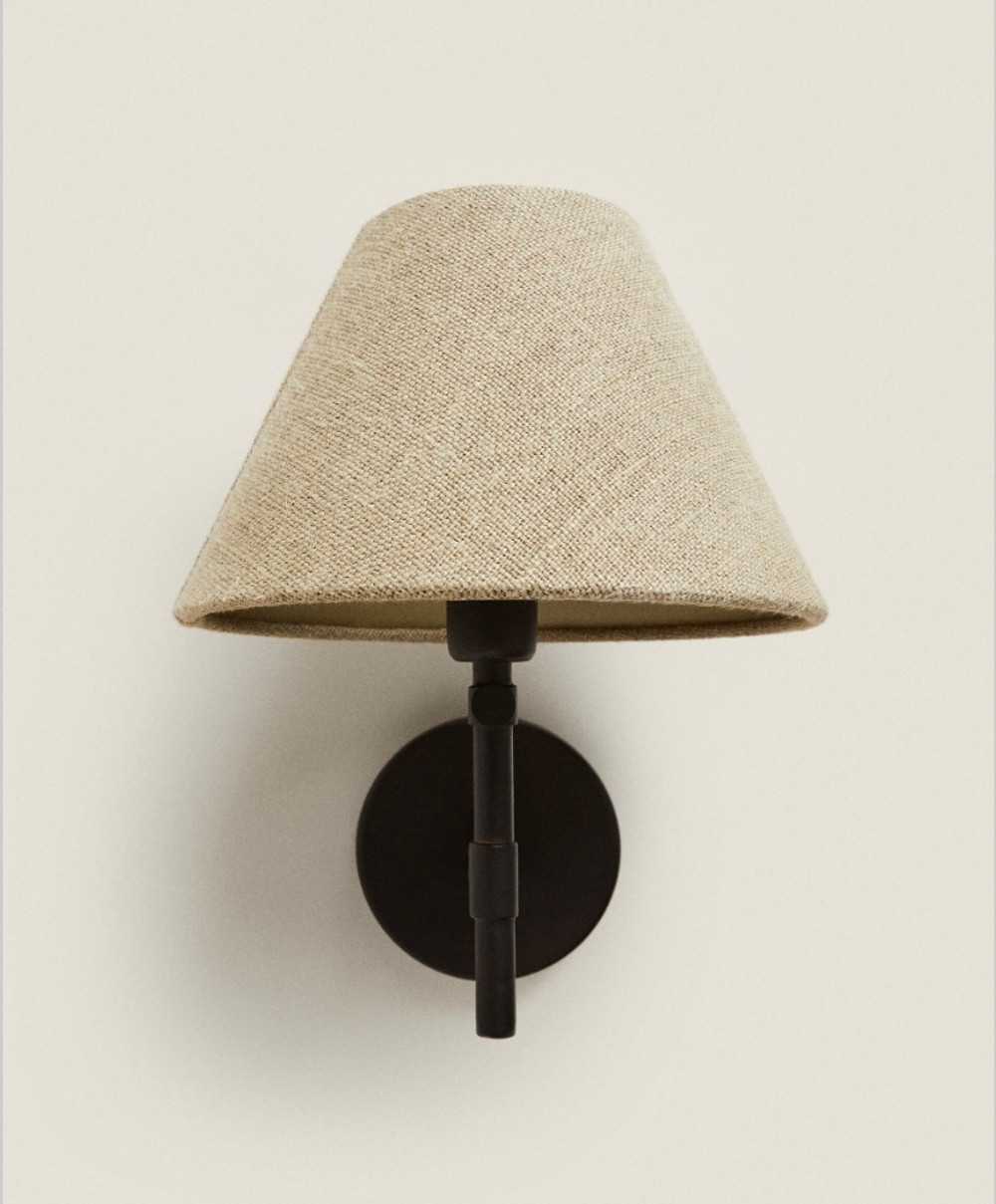 ZARA HOME НАСТЕННЫЙ СВЕТИЛЬНИК С ЛЬНЯНЫМ АБАЖУРОМ, СВЕТЛО-БЕЖЕВЫЙ