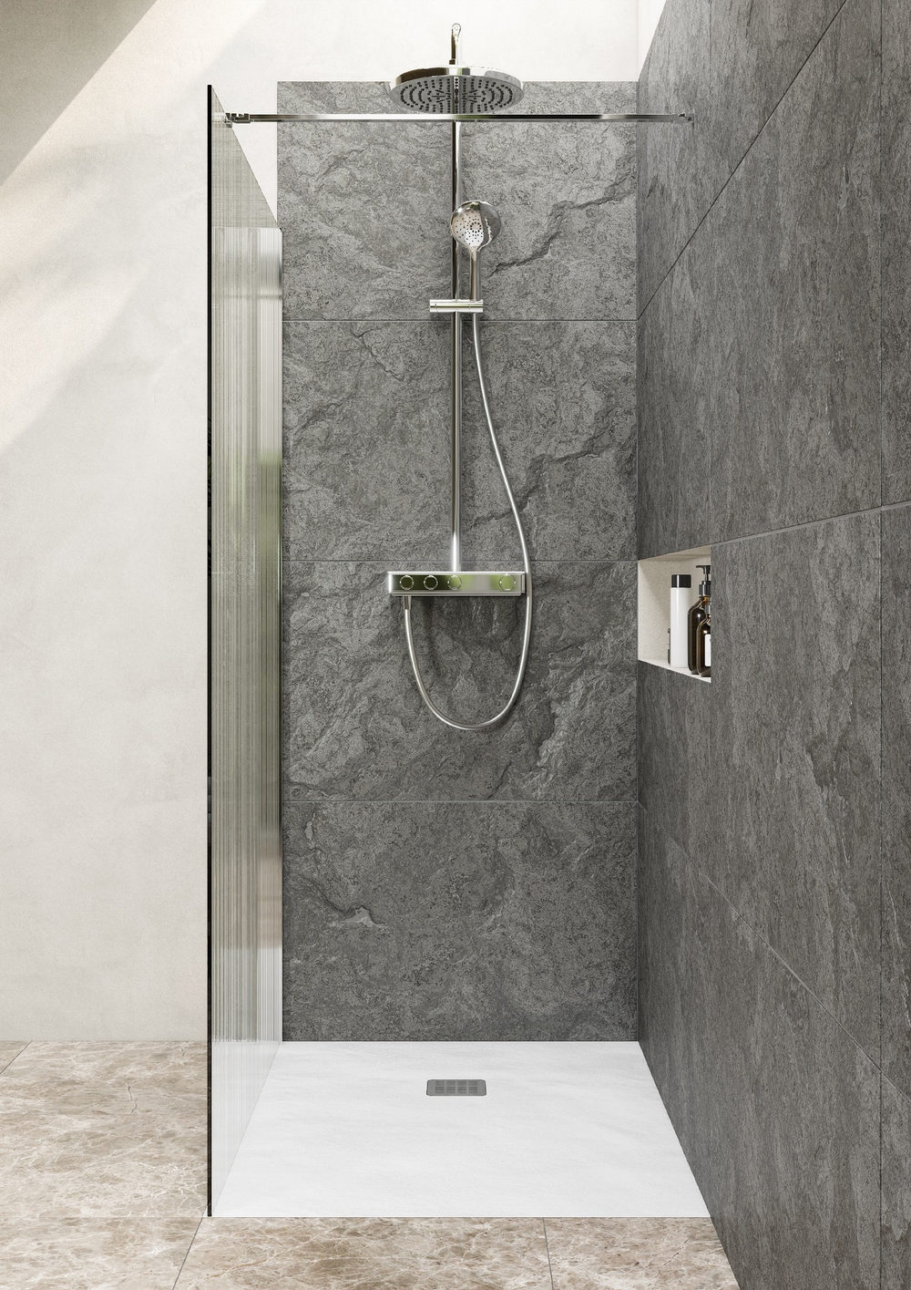 Перегородка Roca Metropolis Walk-In 1200x2000 мм, профиль хром, стекло рифленое ZRU9307681