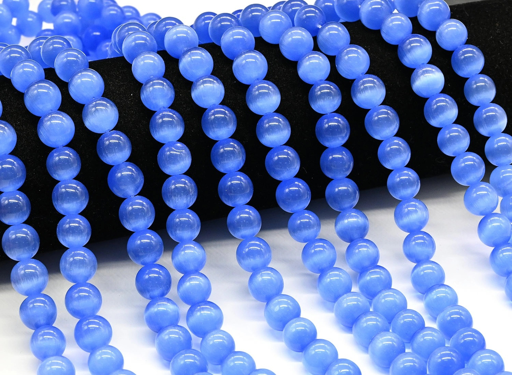 кг10-с Кошачий глаз (имит.) 10мм, синий, нить 19см