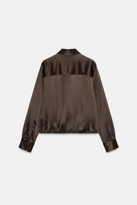 ZARA АТЛАСНАЯ БЛУЗА С ЛЕНТАМИ — ZW COLLECTION, КОРИЧНЕВЫЙ