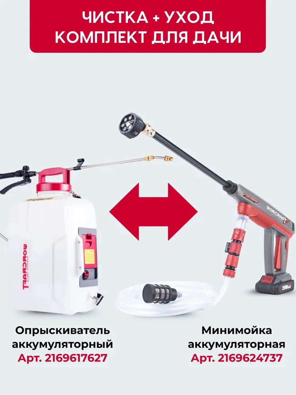 Мойка высокого давления аккумуляторная WORCRAFT с АКБ и ЗУ