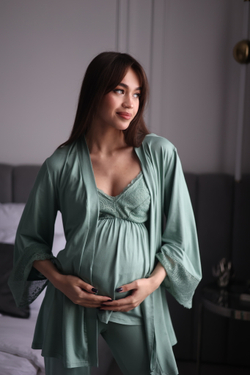 Комплект тройка для беременных и кормящих, пижама TO102-3; цвет: оливковый