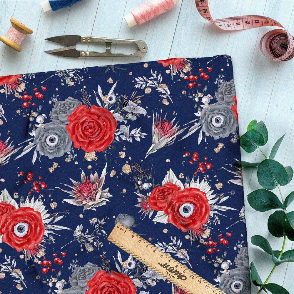 Ткань таффета следящие за тобой реалистичные розы