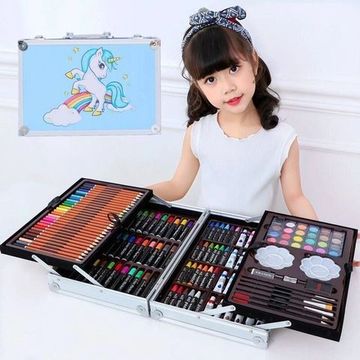 Чемодан для творчества 2х уровневый ЕДИНОРОГ СИНИЙ 145 предметов