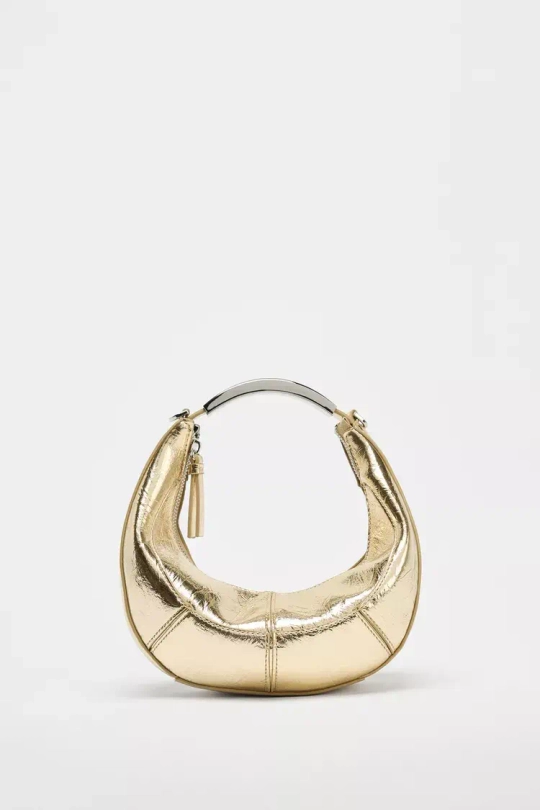 ZARA ОВАЛЬНАЯ СУМКА С МЕТАЛЛИЧЕСКОЙ РУЧКОЙ, ЗОЛОТИСТЫЙ