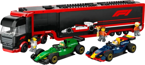 Конструктор LEGO City 60445 Грузовик с автомобилями RB20 и AMR 24 F1