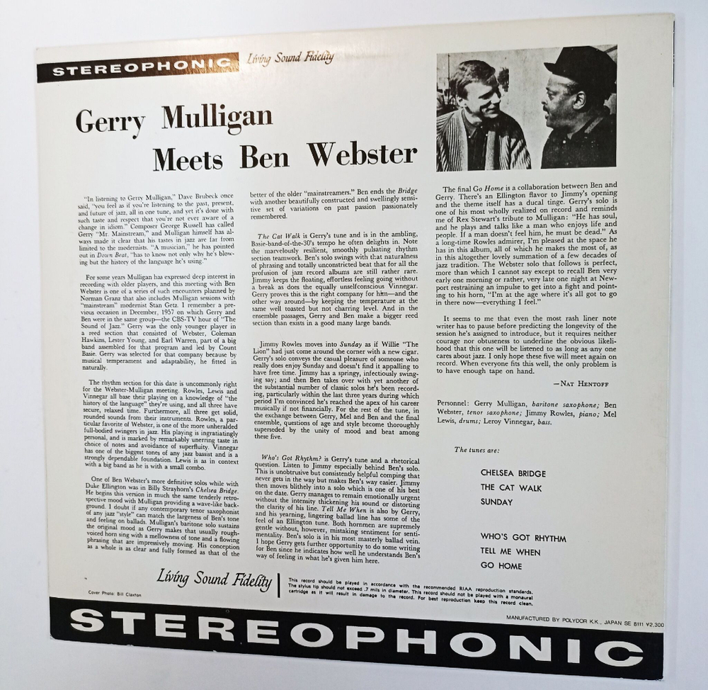 Винтажная виниловая пластинка Gerry Mulligan, Ben Webster Gerry Mulligan Meets Ben Webster (Japan 1980)