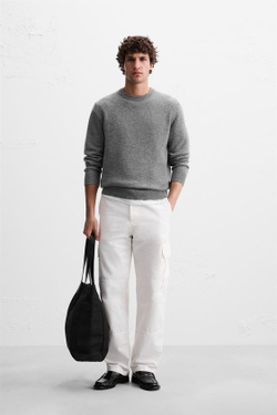 ZARA СВИТЕР ИЗ ШЕРСТИ И КАШЕМИРА, СЕРЫЙ С МЕЛАНЖЕВЫМ ЭФФЕКТОМ