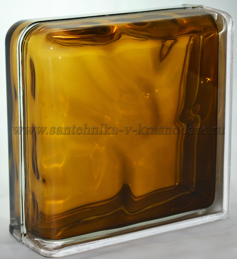 Завершающий стеклоблок бронзовый волна окрашенный изнутри Vitrablok 19x19x8