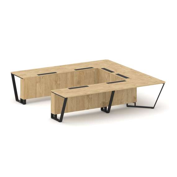 Steel Meet Стол переговорный П-образный KDK-PR.B.SP-11P Тиквуд Светлый/Металл Черный 3200*3200*750