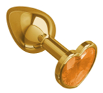 Золотистая анальная втулка с оранжевым кристаллом-сердцем - 7 см.