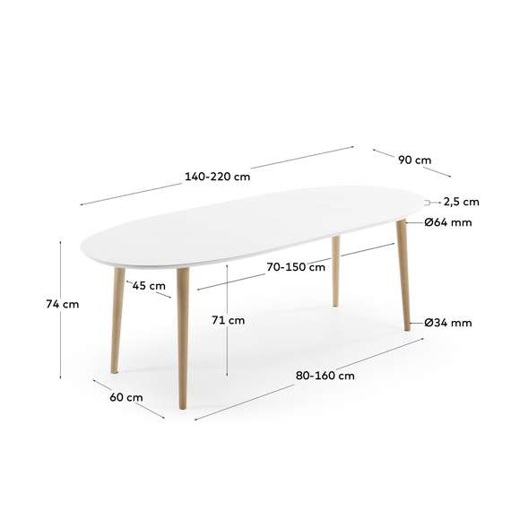 Стол Oakland овальный раздвижной 140-220х90 см