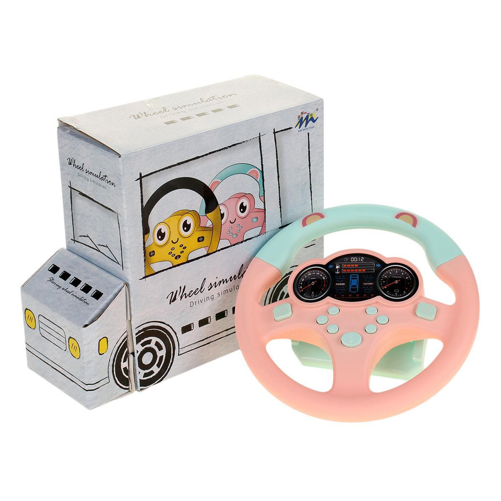 Руль музыкальный 16см, розовый, коробка 1026-19