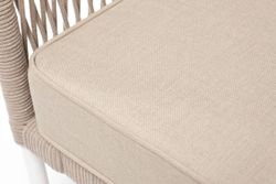 "Канны" кресло плетеное из роупа, каркас алюминий белый муар, роуп бежевый круглый, ткань бежевая 052