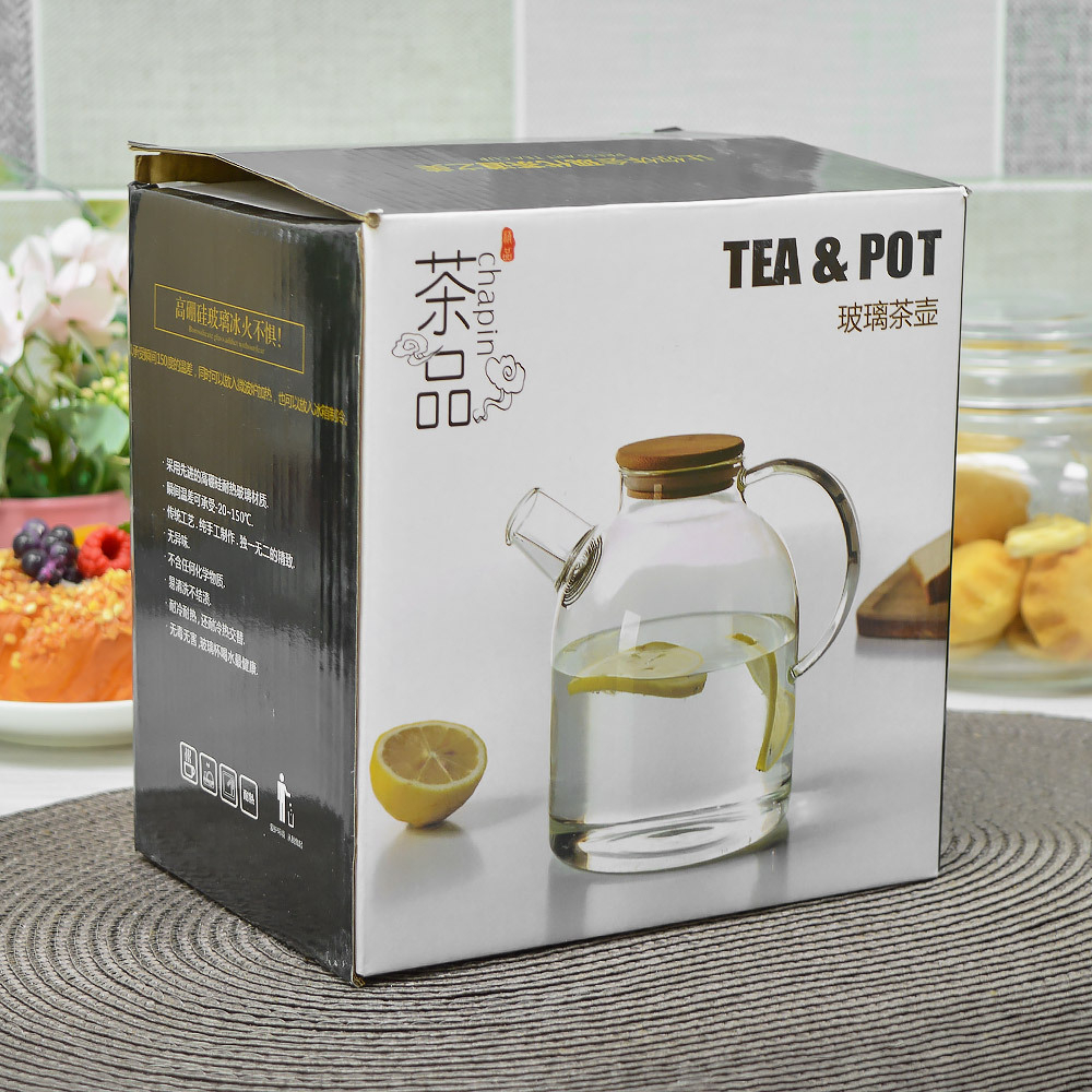 Чайник заварочный 1,5л стеклянный с бамбуковой крышкой, BZ-CH105