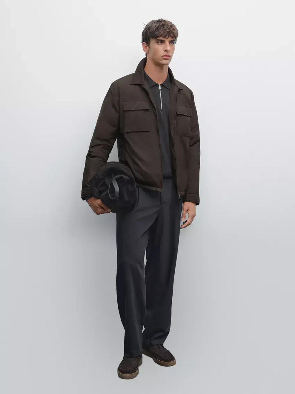 Massimo Dutti Непромокаемая легкая парка из смесового пуха, коричневый