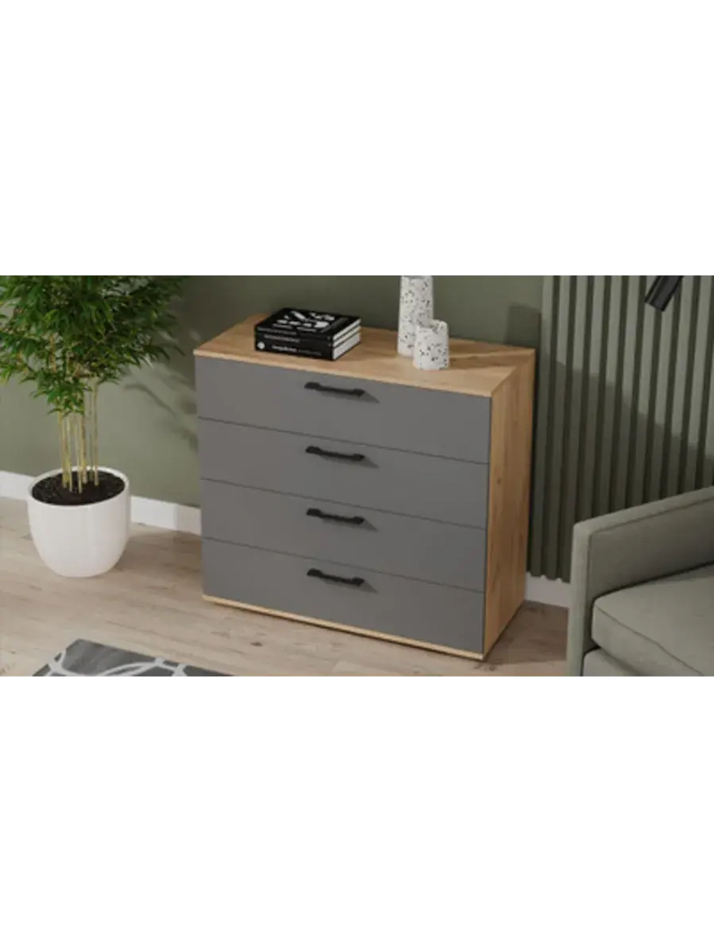 Комод для одежды Дуб Крафт золотой, Серый графит 92х41х84 см