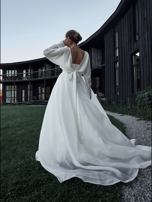 Свадебный бохо кардиган из шерсти с завязками