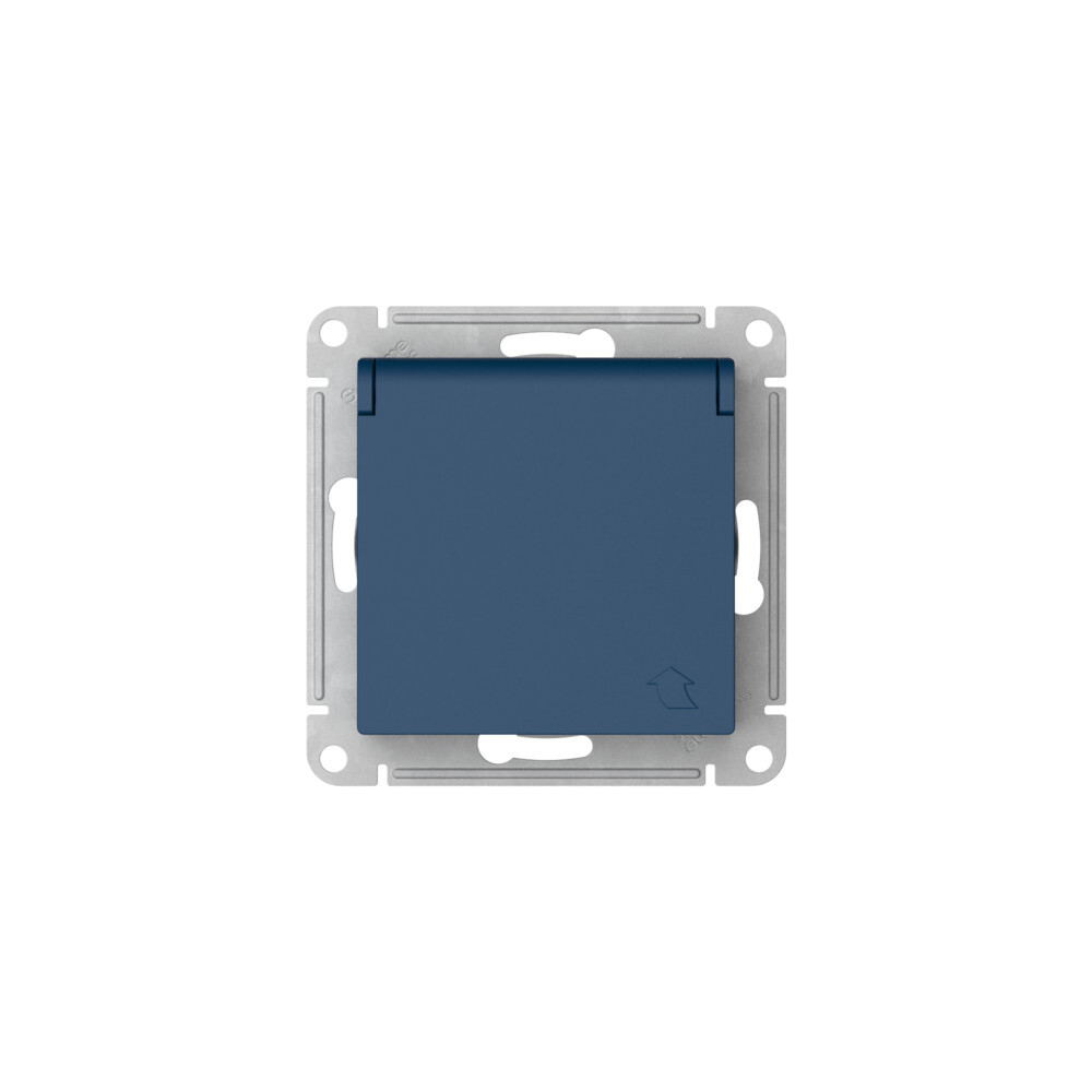 ATLASDESIGN РОЗЕТКА с заземл. со шторк. с крышкой,16А, IP20, мех., быстрозажим. клем., АКВАМАРИН