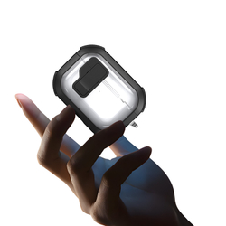 Прозрачный чехол черного цвета от Dux Ducis для наушников AirPods 4, серия PECN Series, в комплекте с карабином