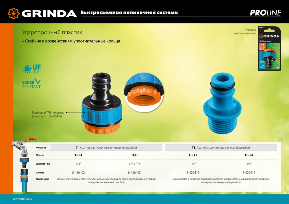 GRINDA PROLine TE-34, 3/4″, адаптер штуцерный с внешней резьбой