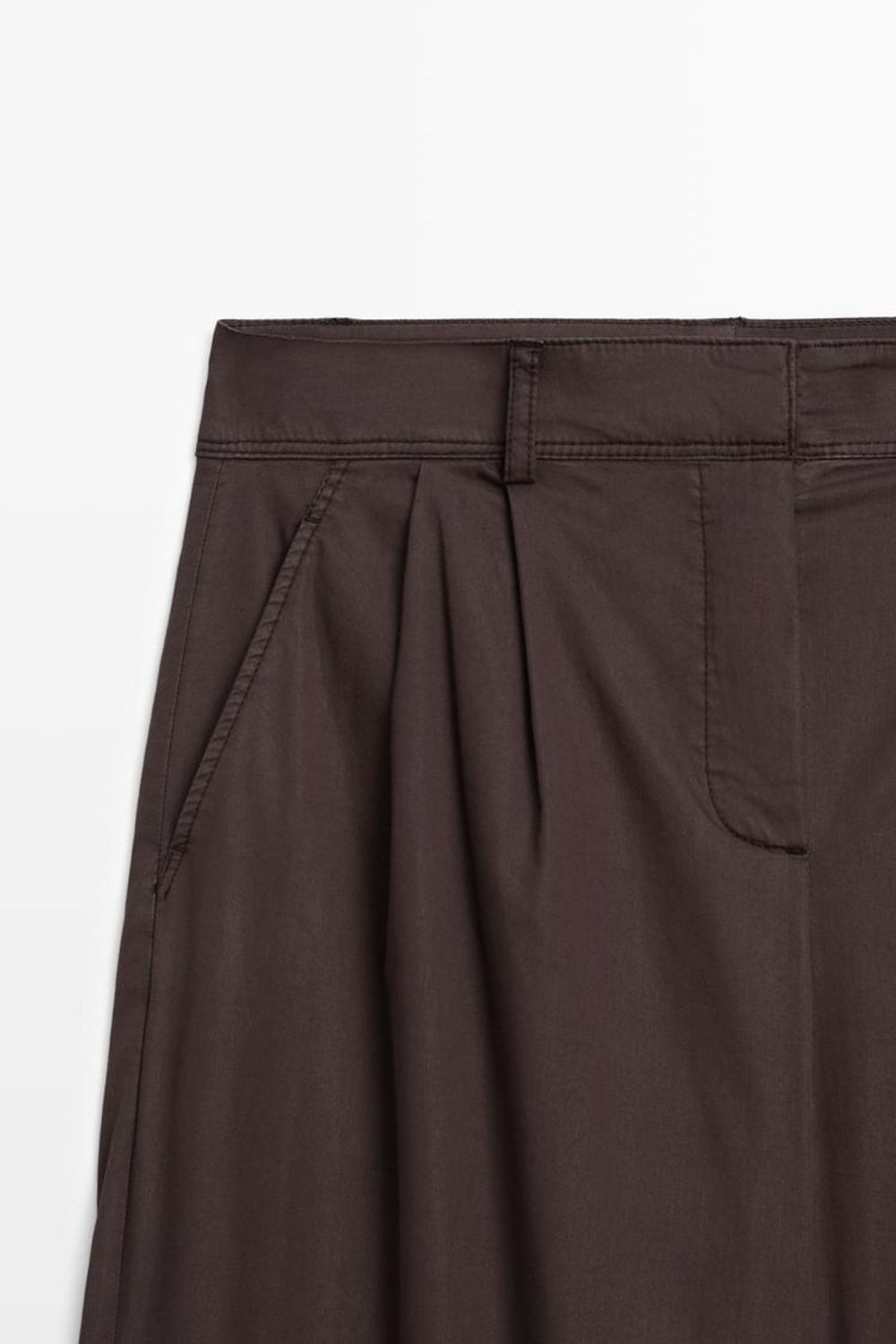 Massimo Dutti Плиссированные брюки из смесовой хлопковой ткани поплин, шоколадный