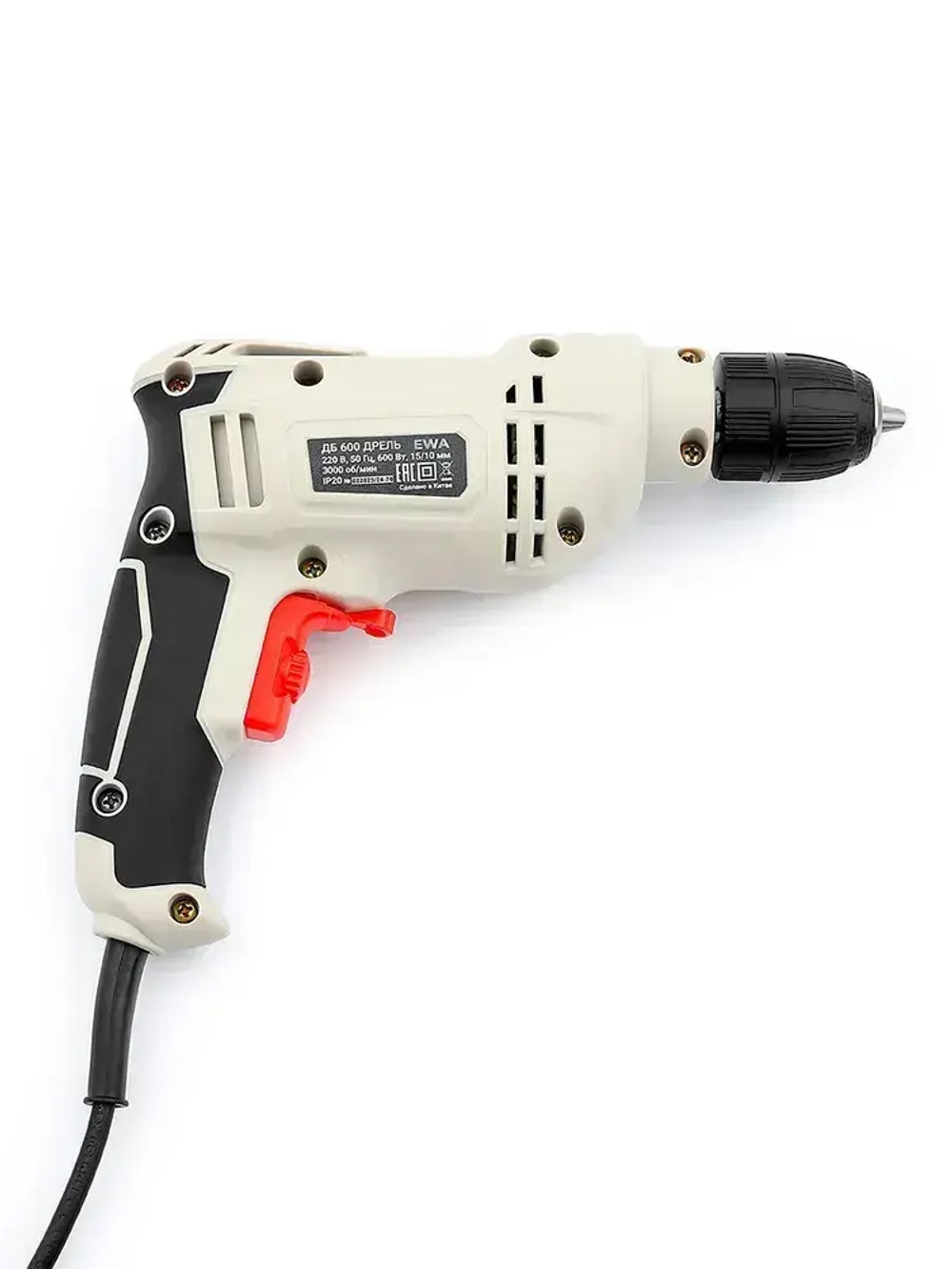 Дрель электрическая от сети, EWA, 600 Вт, регулировка оборотов 0-3000 об/мин, патрон до 10 мм