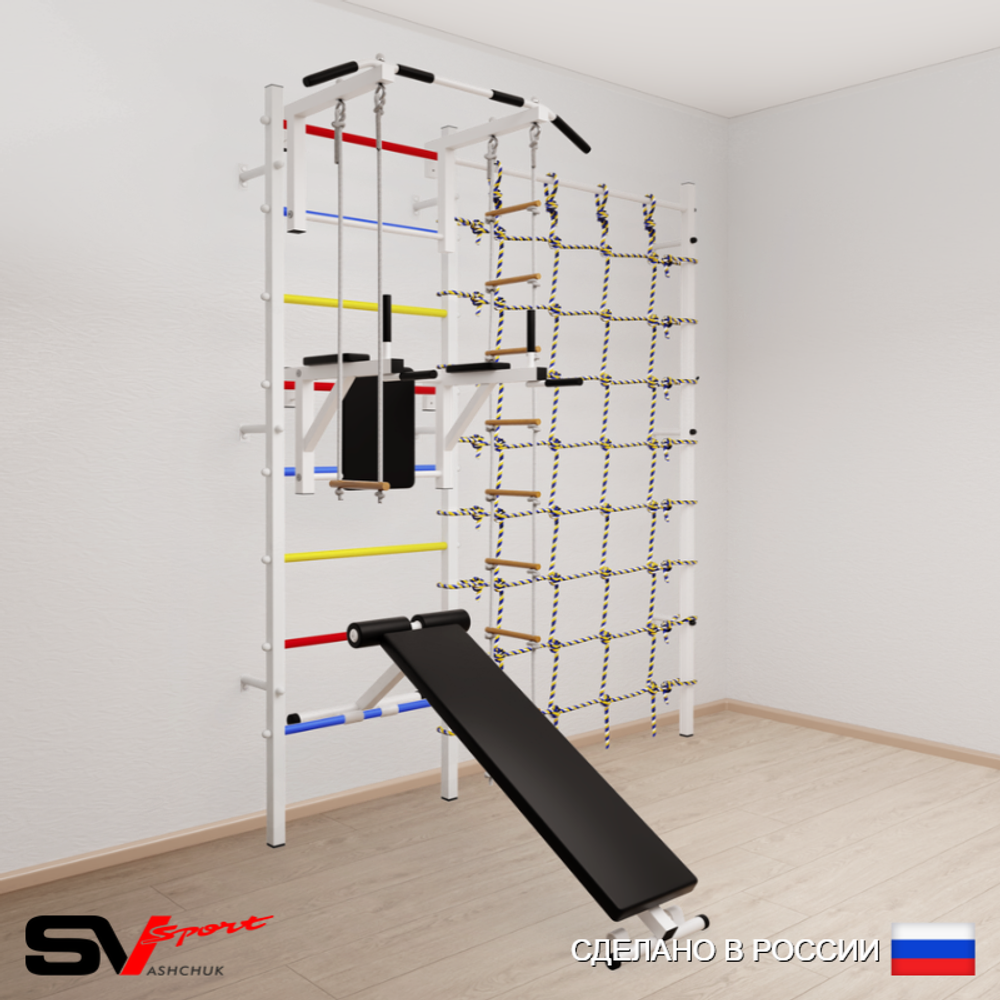 Шведская стенка Sv Sport усиленная 6890 (Турник стандарт/Брусья/Скамья/Лестница/Трапеция/Канатный лаз)