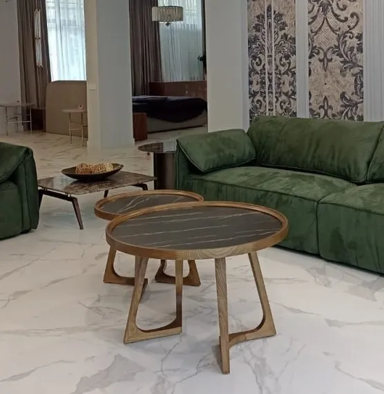 Журнальный столик Vario Ø60х52 см, черная керамика, орех