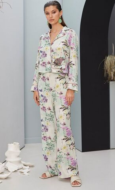 Удобные домашние брюки с цветочным принтом (Размер: XL) (Цвет: молочный)