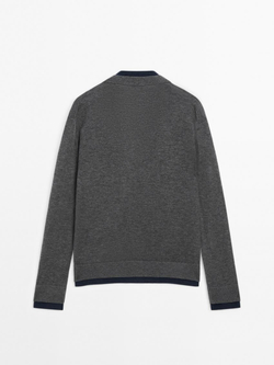 Massimo Dutti Кардиган из смесовой шерсти с двойной окантовкой, темно-синий