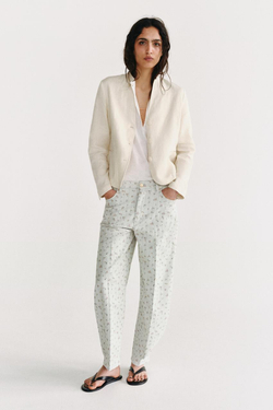 ZARA ДЖИНСЫ TAPERED С ВЫСОКОЙ ПОСАДКОЙ И ЦВЕТОЧНЫМ ПРИНТОМ — ZW COLLECTION, ГОЛУБОЙ