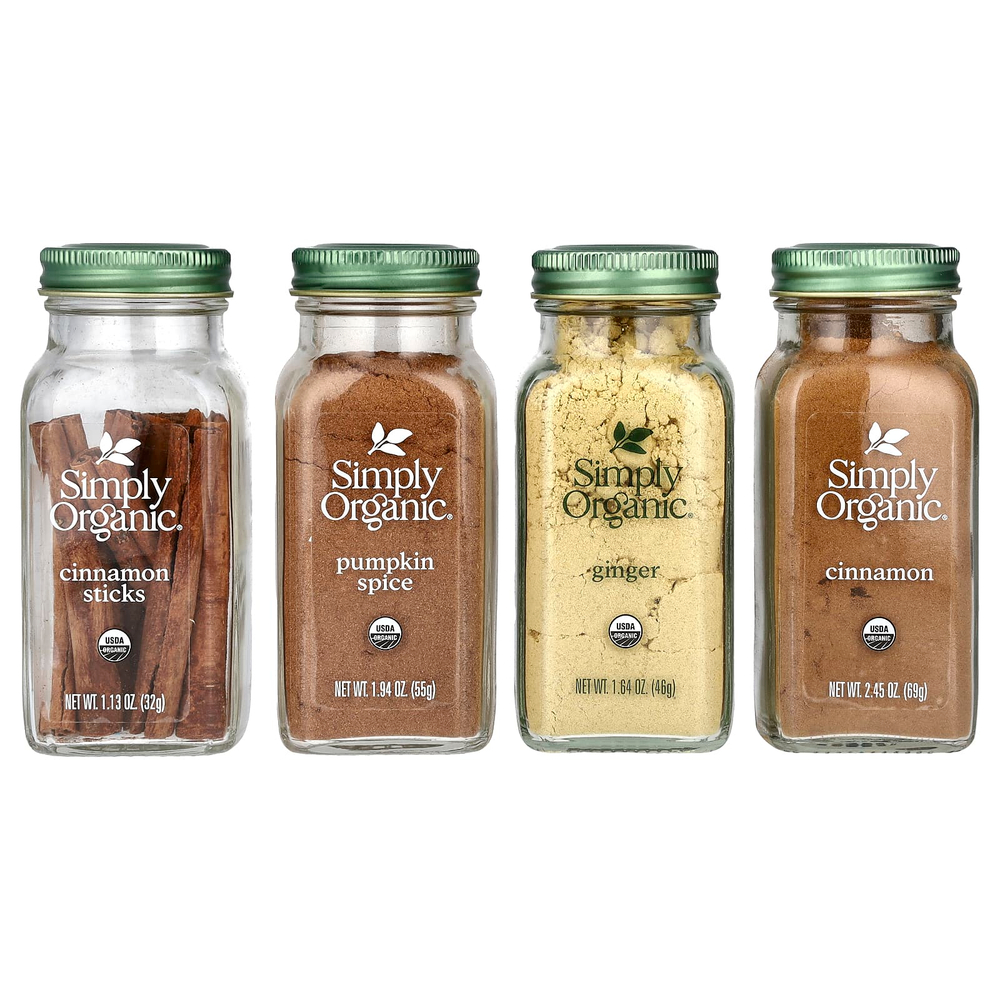 Simply Organic, Baking Essentials, набор органических специй, ассорти, 4 специи