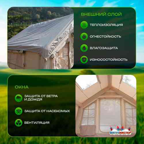 Пневмокаркасная палатка «Летний Уют» 3,2×2,5×2,2 м — семейная, кемпинговая из ПВХ