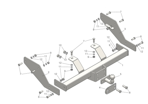 Фаркоп (со съемным шаром) для 2705 (кроме 4WD без снятия запасного колеса) арт.T-GAZ-01F