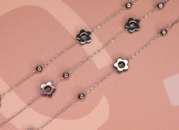 Цепь 1 мм гематит черный цветок 6 мм