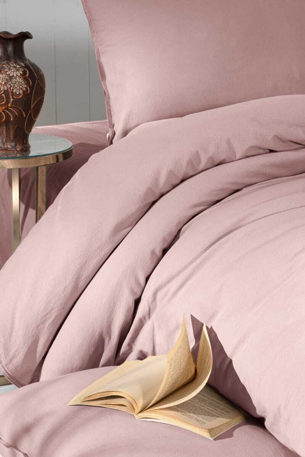 Постельное белье 1.5 спальное Arya home Natural Stone Washed розовое