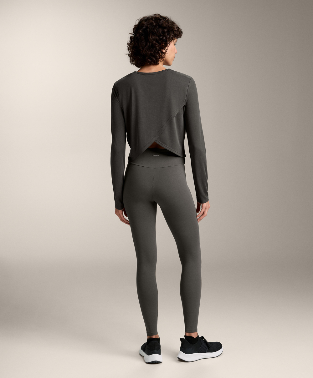 Oysho Укороченная футболка с перекрестной спинкой, антрацитовый