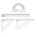 Набор геометрический средний 4пр. (треуг.2шт, лин.20см, транспортир) прозрачный белый, Стамм