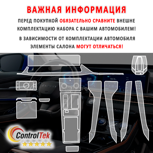 EXEED LX (2022) - комплект защитных матовых пленок 6 в 1. Пленка защитная ControlTek HYBRID со слоем TOP COAT. Толщина: 6 mil. (175 мкм.)