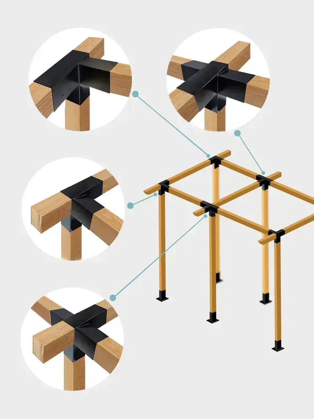 Кронштейны под уклоном 6 6 шт., коннектор летней toja беседки для бруса 100х100мм (Соединитель крепеж балки, пергола, тройник угловой деревянного столба)
