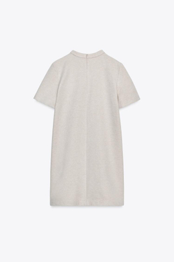 ZARA ПЛАТЬЕ С УКРАШЕНИЯМИ, ПЕСОЧНЫЙ МЕЛАНЖ