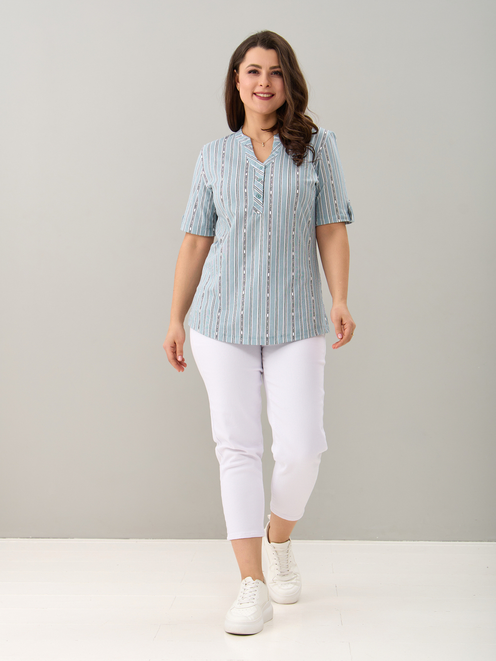 Блузка БЛ-122/шалфей-полоскабуквы