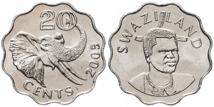 Эсватини (Свазиленд) 20 центов, 1998 - 2005 Слон aUNC