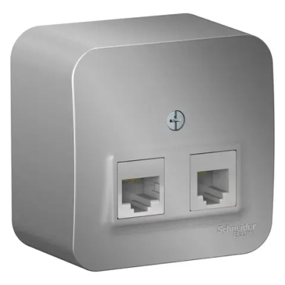BLANCA О/У РОЗЕТКА двойная: комп.RJ45, кат.5E + телеф. RJ11, ИЗОЛ.ПЛ., АЛЮМИНИЙ